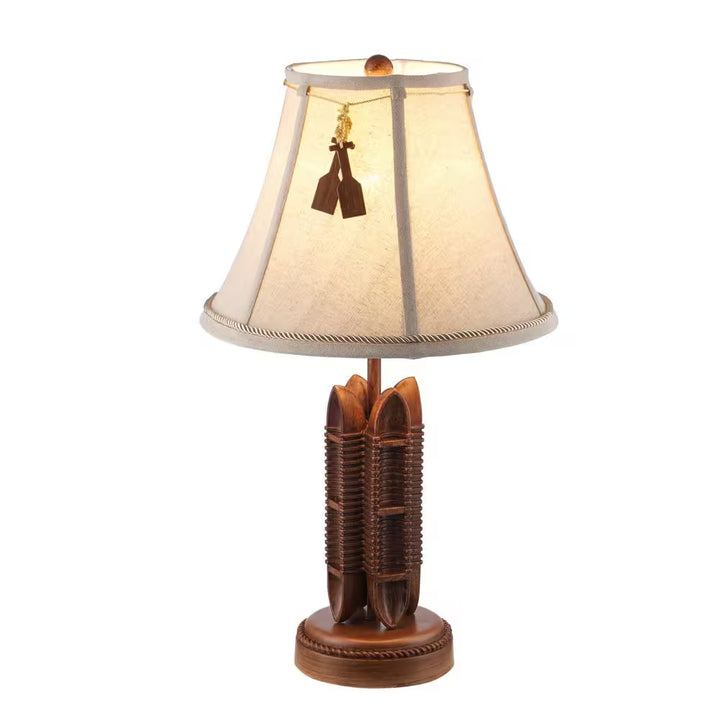 Miramar 20.5 In. 1-Light Faux Wood Canoe Indoor Table Lamp with Fabric Lamp Shade