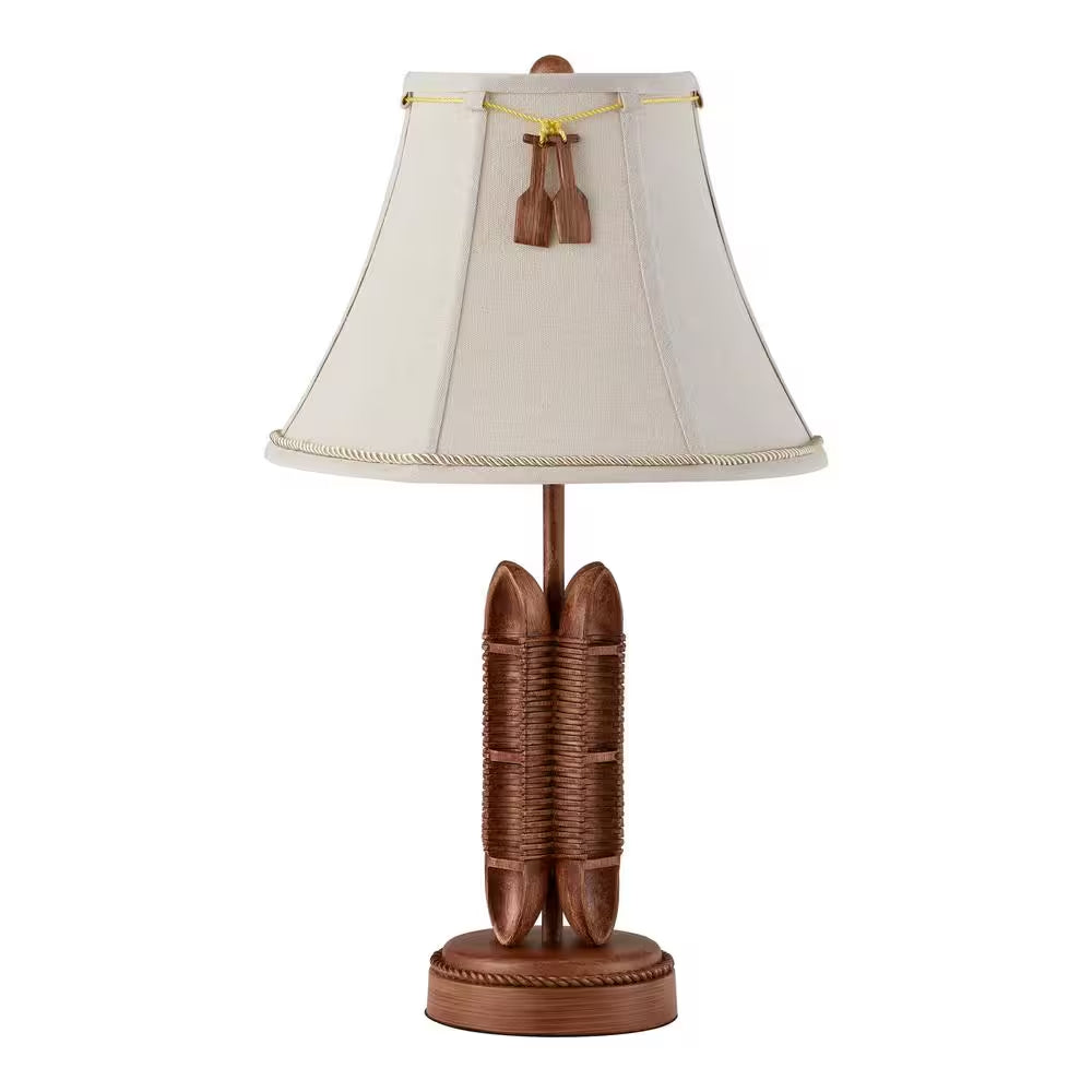 Miramar 20.5 In. 1-Light Faux Wood Canoe Indoor Table Lamp with Fabric Lamp Shade