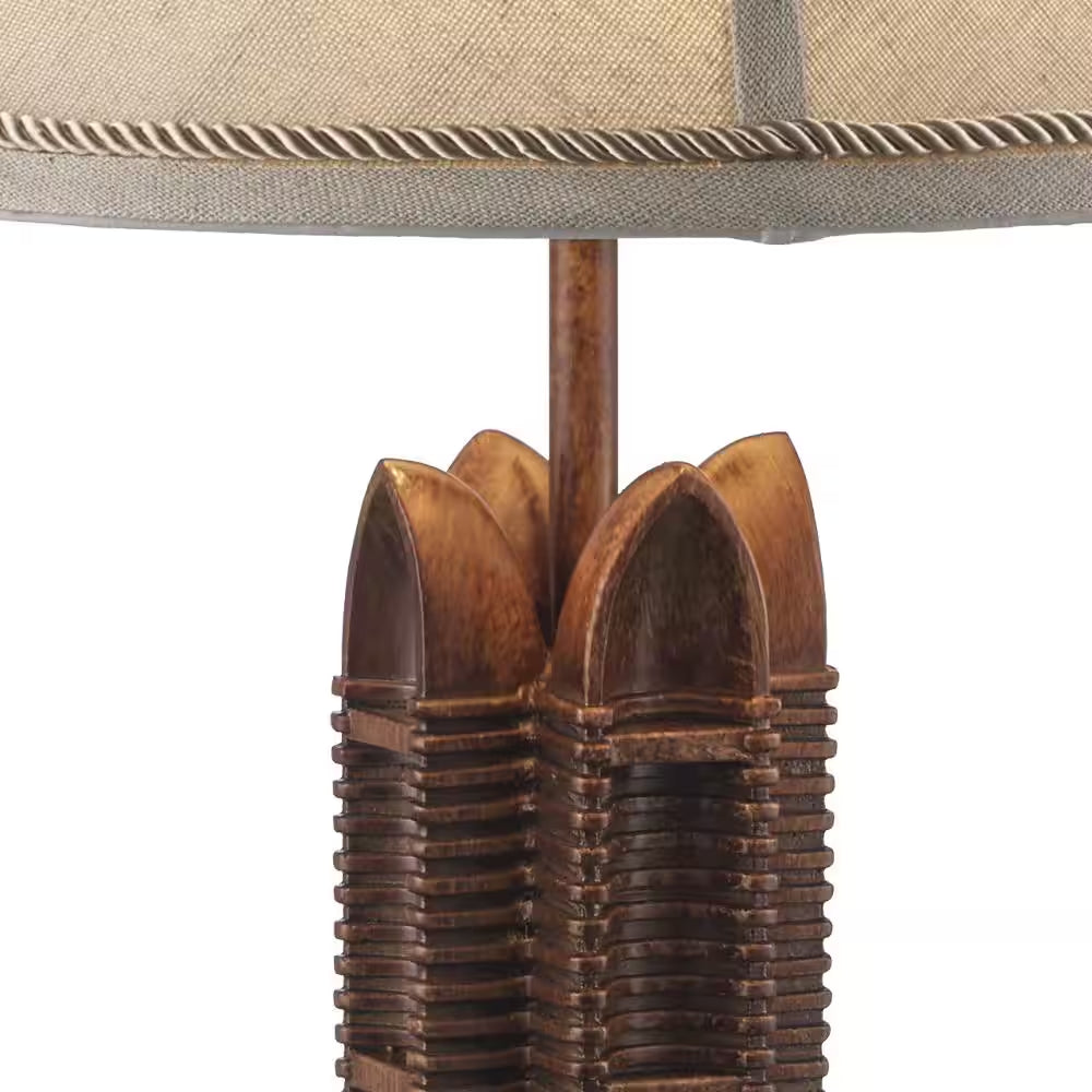 Miramar 20.5 In. 1-Light Faux Wood Canoe Indoor Table Lamp with Fabric Lamp Shade