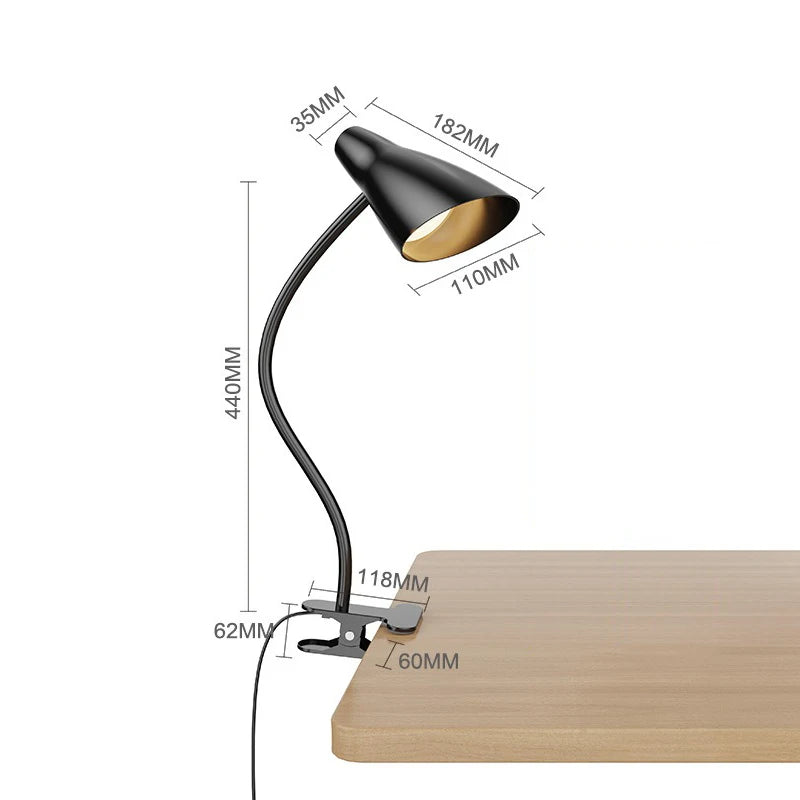 LED Desk Lamp Plug-In Knob Switch Five Level Dimming Desktop Reading Lamps Bedroom Dormitory Clip Type Iron Bedside Desk Light