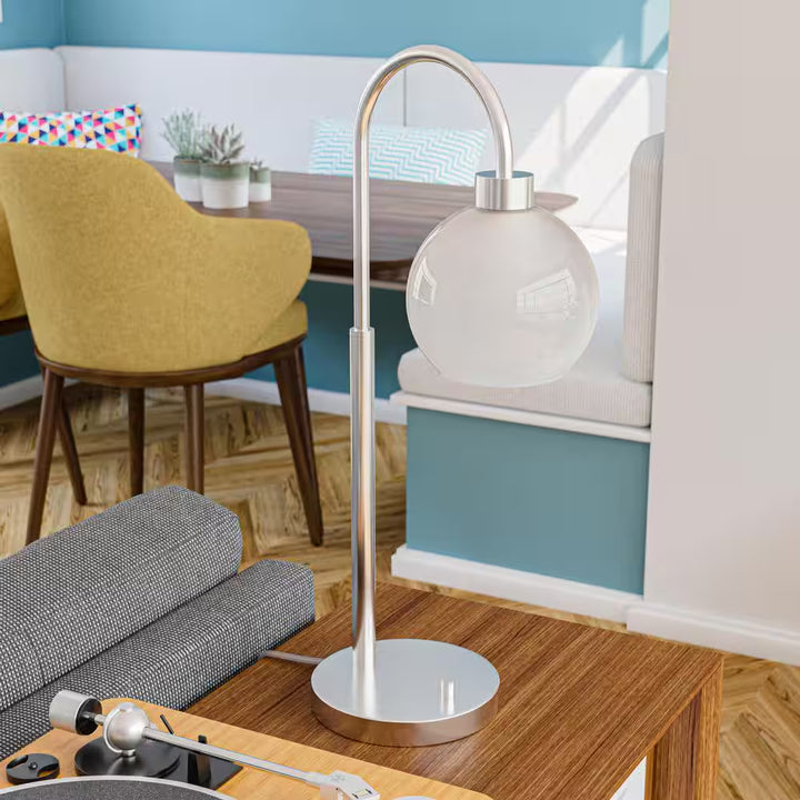 Highstone 27 In. Brushed Silver Indoor Table Lamp with Opal Globe Shade