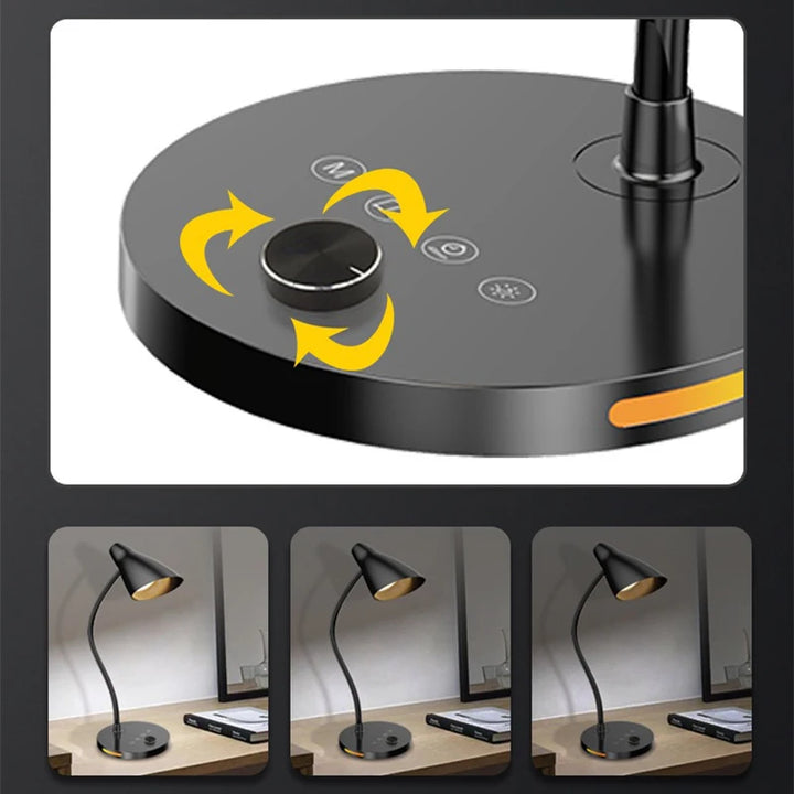 LED Desk Lamp Plug-In Knob Switch Five Level Dimming Desktop Reading Lamps Bedroom Dormitory Clip Type Iron Bedside Desk Light