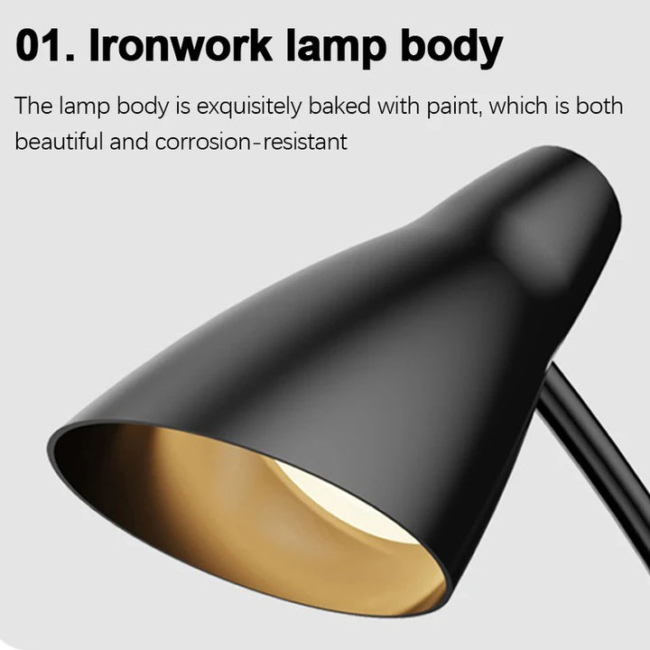 LED Desk Lamp Plug-In Knob Switch Five Level Dimming Desktop Reading Lamps Bedroom Dormitory Clip Type Iron Bedside Desk Light