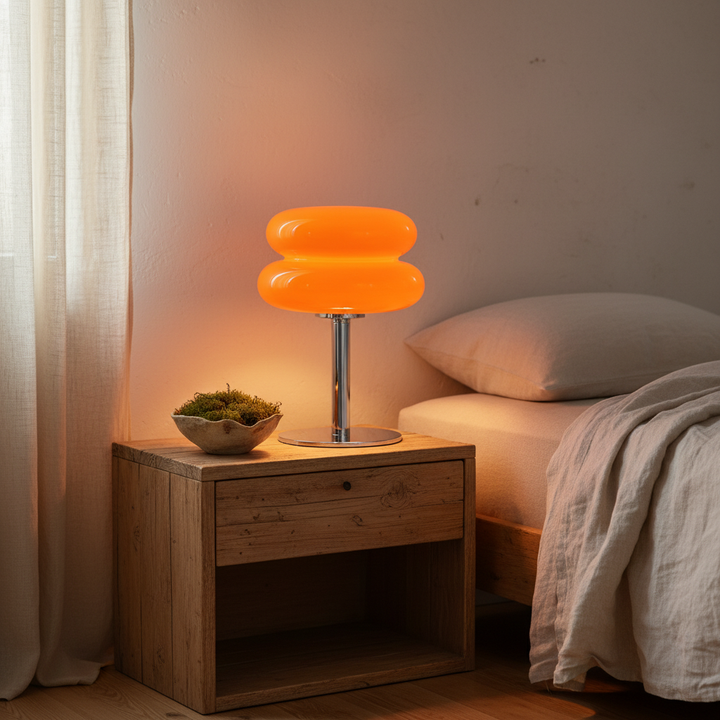 MacaronGlow | Elegant Colorful Glass Bedside Table Lamp for Ambient Lighting 4