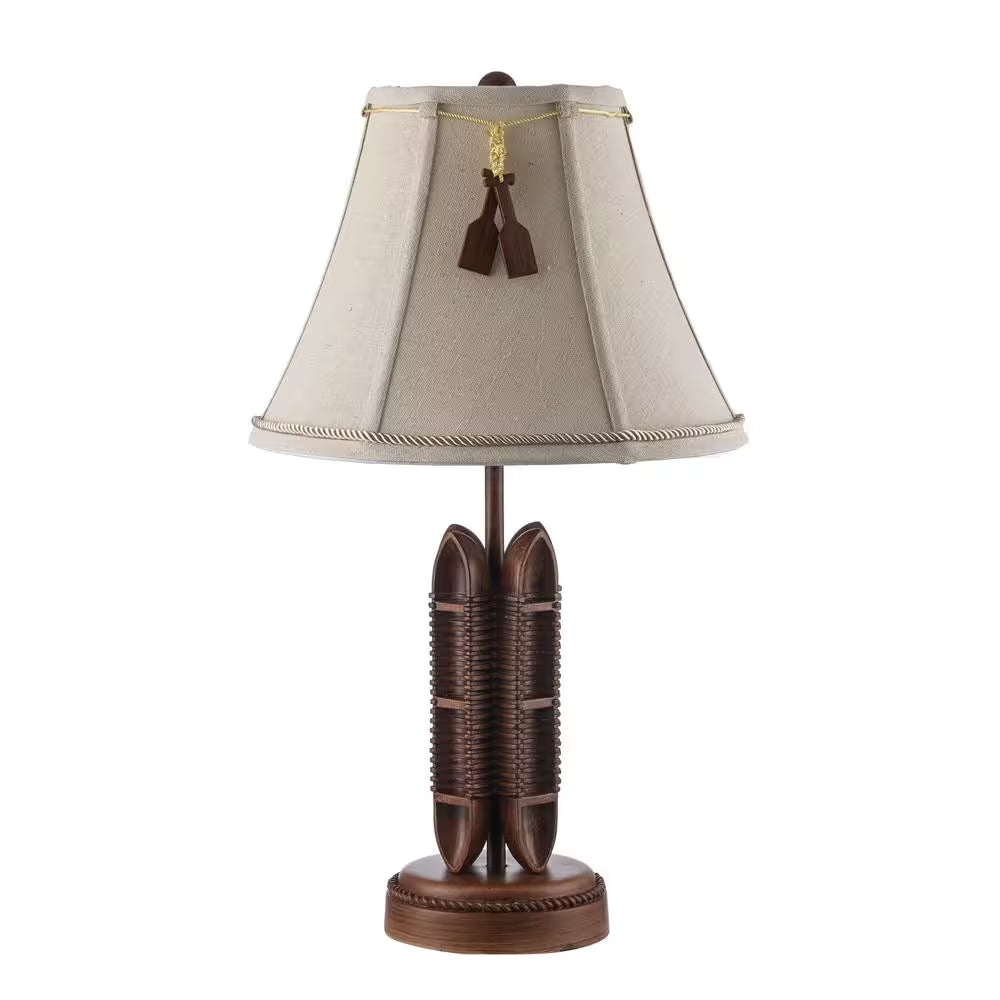 Miramar 20.5 In. 1-Light Faux Wood Canoe Indoor Table Lamp with Fabric Lamp Shade