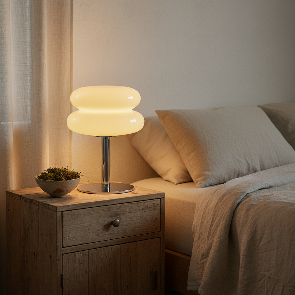 MacaronGlow | Elegant Colorful Glass Bedside Table Lamp for Ambient Lighting 26